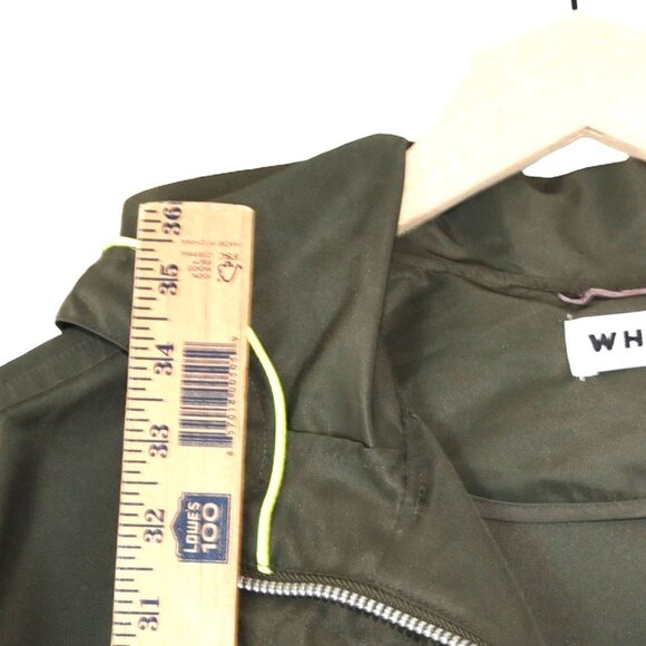 Whistles Olive Green Parka Coat M Hooded Utility Zip Pockets Minimalist Gorpcore - Picture 7 of 11